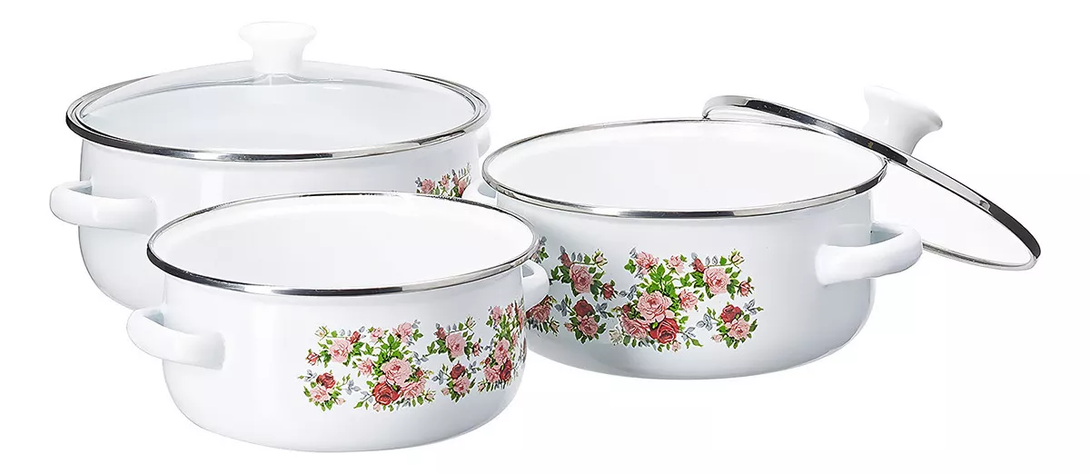 Foto 3 | Juego 3 Ollas Hot Spot Z478 Peltre Tapa Deco 14, 16, 18cm Color Blanco