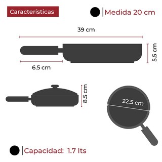 Foto 2 | Sartén RD Royal Cook con Tapa Antiadherente Cubierta de Granito Mango Tipo Madera