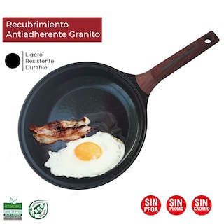 Foto 3 | Sartén con Tapa Antiadherente Cubierta de Granito Mango Tipo Madera