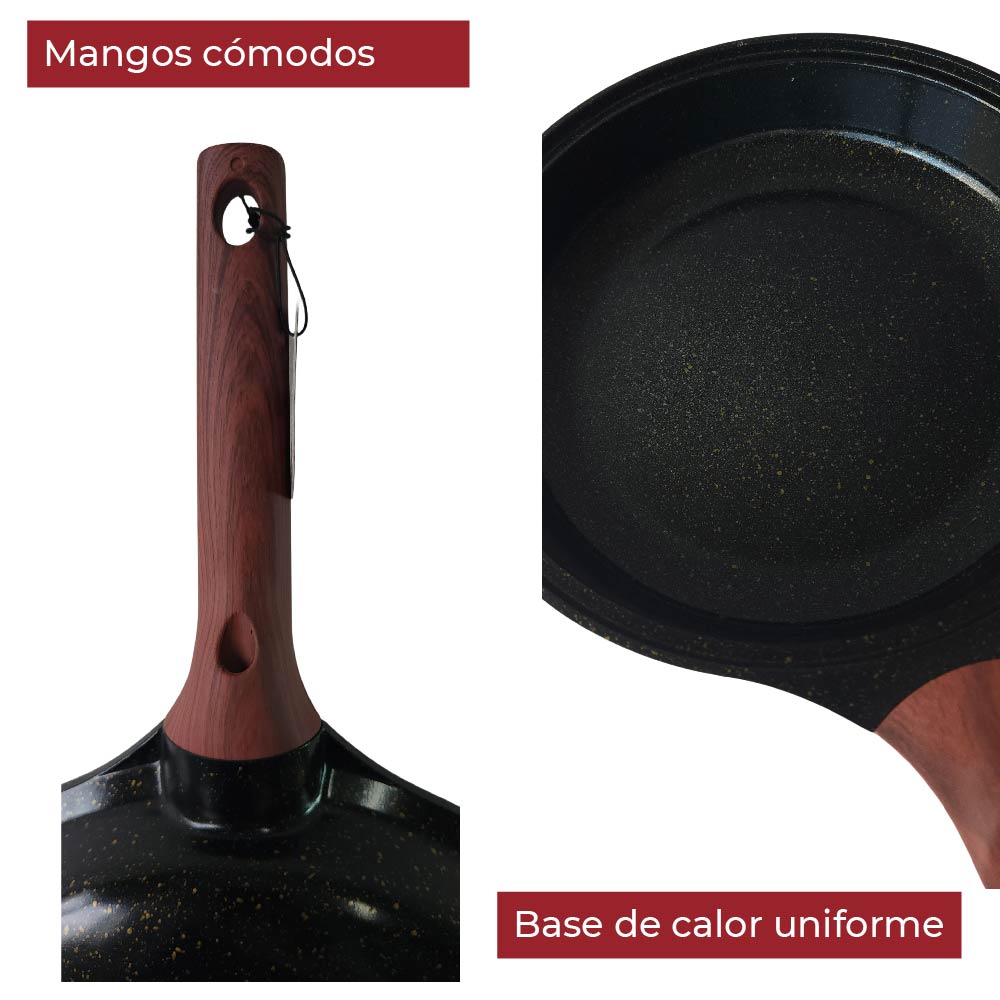 Foto 7 | Sartén con Tapa Antiadherente Cubierta de Granito Mango Tipo Madera