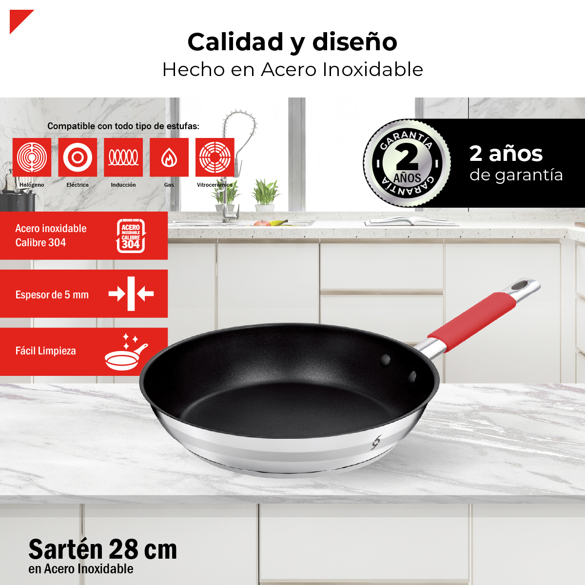 Foto 4 pulgar | Bogner Sartén De Acero Inoxidable De 28cm Antiadherente Bfp28