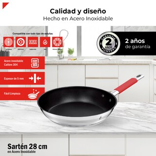 Foto 3 | Bogner Sartén De Acero Inoxidable De 28cm Antiadherente Bfp28