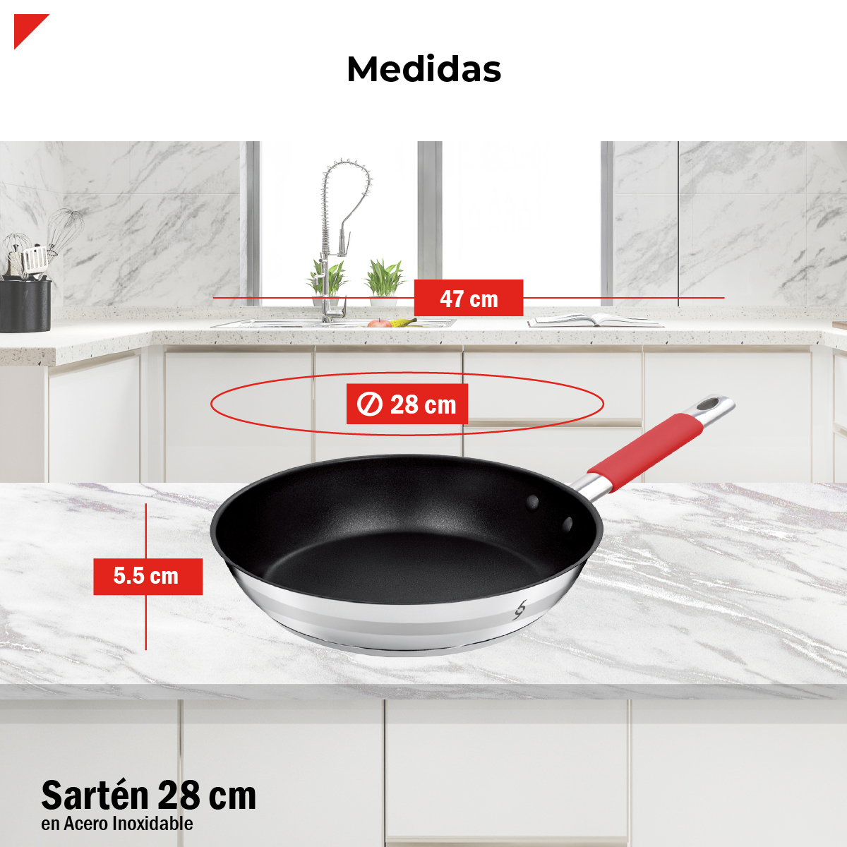 Foto 5 pulgar | Bogner Sartén De Acero Inoxidable De 28cm Antiadherente Bfp28