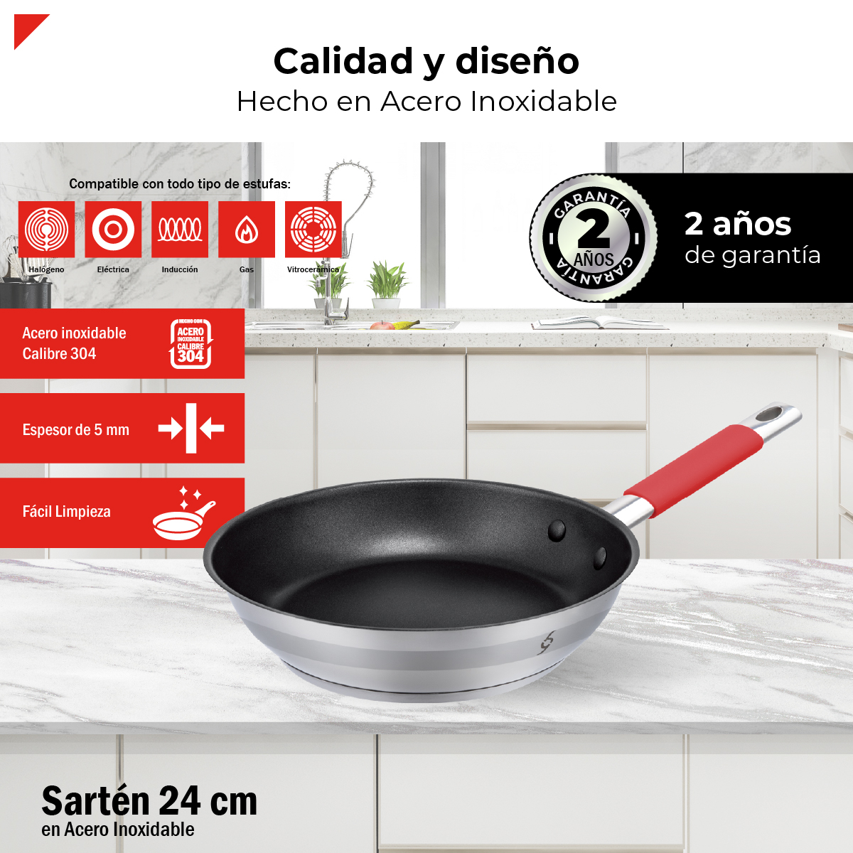 Foto 4 pulgar | Bogner Sartén De Acero Inoxidable De 24cm Antiadherente Bfp24