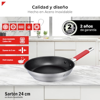 Foto 3 | Bogner Sartén De Acero Inoxidable De 24cm Antiadherente Bfp24