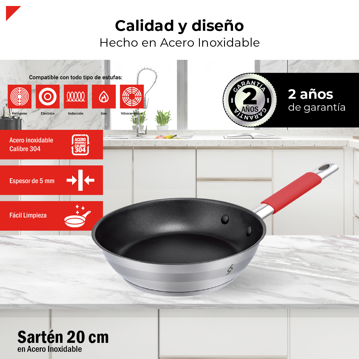 Foto 4 pulgar | Bogner Sartén De Acero Inoxidable De 20cm Antiadherente Bfp20