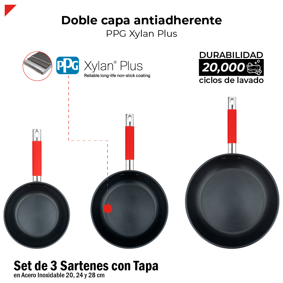 Foto 7 pulgar | Bogner Set De 3 Sartenes De Acero Inoxidable Con Recubrimiento Antiadherente Bfpr06