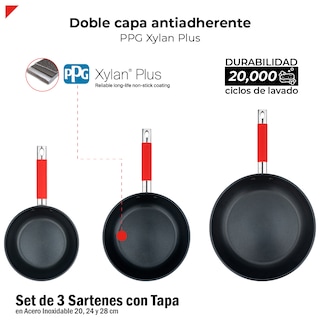 Foto 6 | Bogner Set De 3 Sartenes De Acero Inoxidable Con Recubrimiento Antiadherente Bfpr06