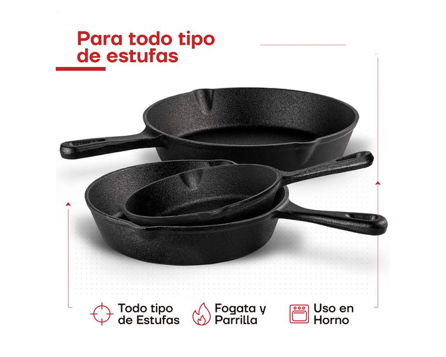 Foto 3 | Set 3 Sartenes Hierro Fundido Chef
