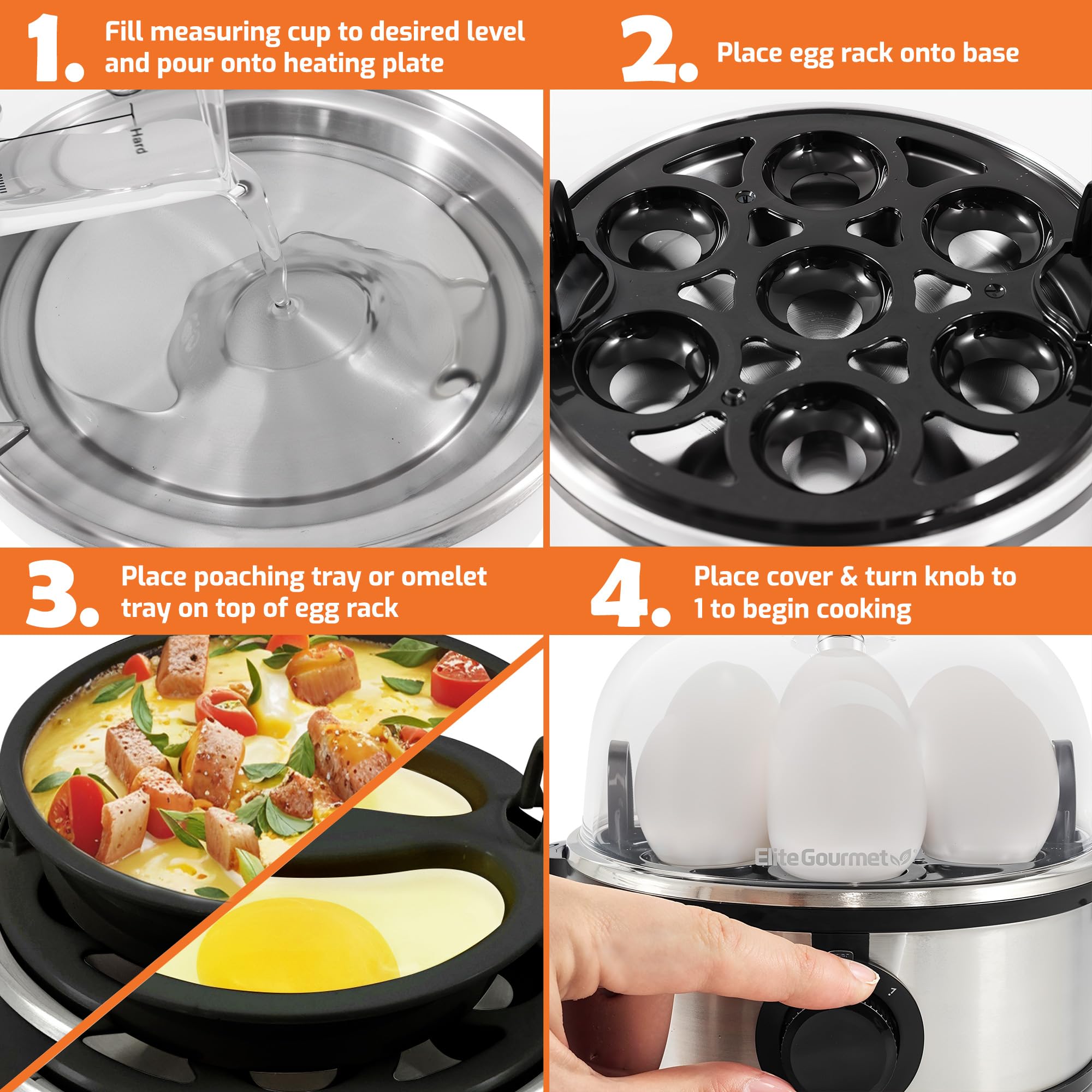 Foto 5 pulgar | Cocedor de Huevos Eléctrico Elite Gourmet Egc724ss con Capacidad para 7 Huevos - Venta Internacional