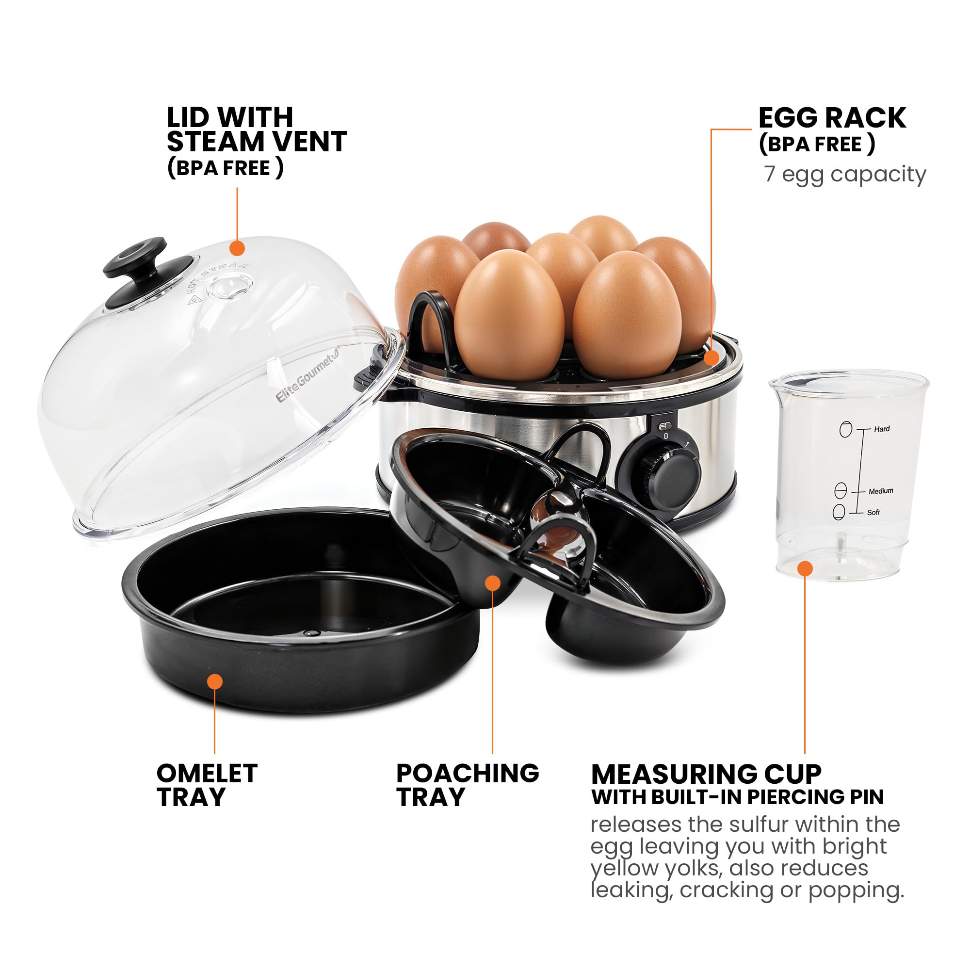 Foto 7 pulgar | Cocedor de Huevos Eléctrico Elite Gourmet Egc724ss con Capacidad para 7 Huevos - Venta Internacional