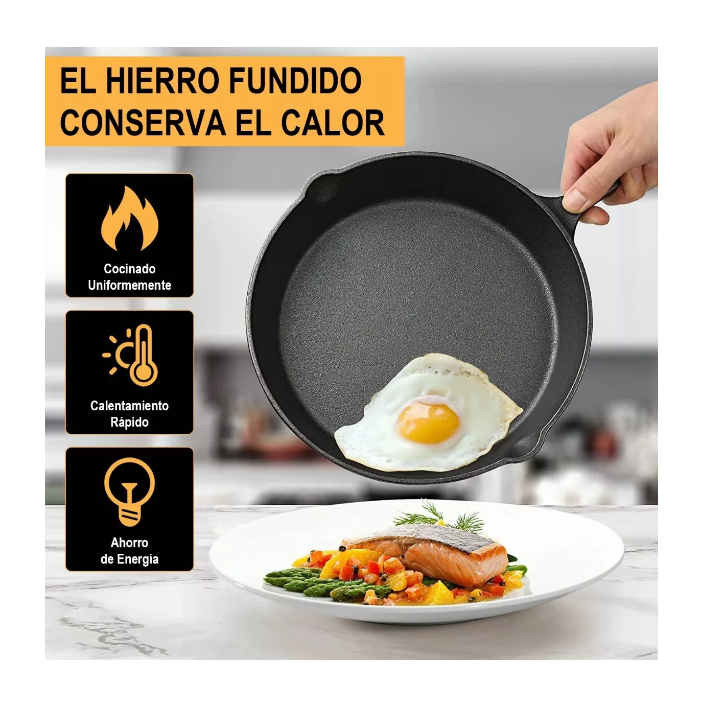 Foto 5 | Sartén de Hierro Fundido y Espátula Belug 4 Piezas color Negro