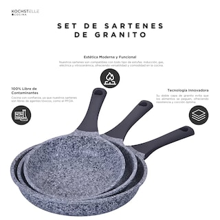 Foto 6 | KOCHSTELLE Set de Sartenes de Granito Color Negro Antiadherente de 3 piezas