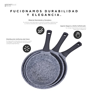 Foto 7 | KOCHSTELLE Set de Sartenes de Granito Color Negro Antiadherente de 3 piezas