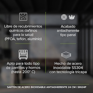 Foto 2 | Sartén de Inducción Antiadherente 24 cm Avera Acero Inoxidable SIN24P