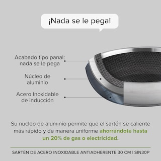 Foto 4 | Sartén de Inducción Antiadherente 30 cm Avera Acero Inoxidable SIN30P
