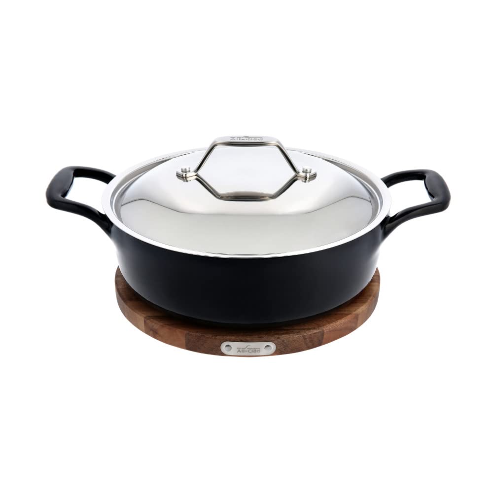 Skillet All-clad De Hierro Fundido Esmaltado De 10 Pulgadas Con Salvamanteles De Acacia - Venta Internacional.