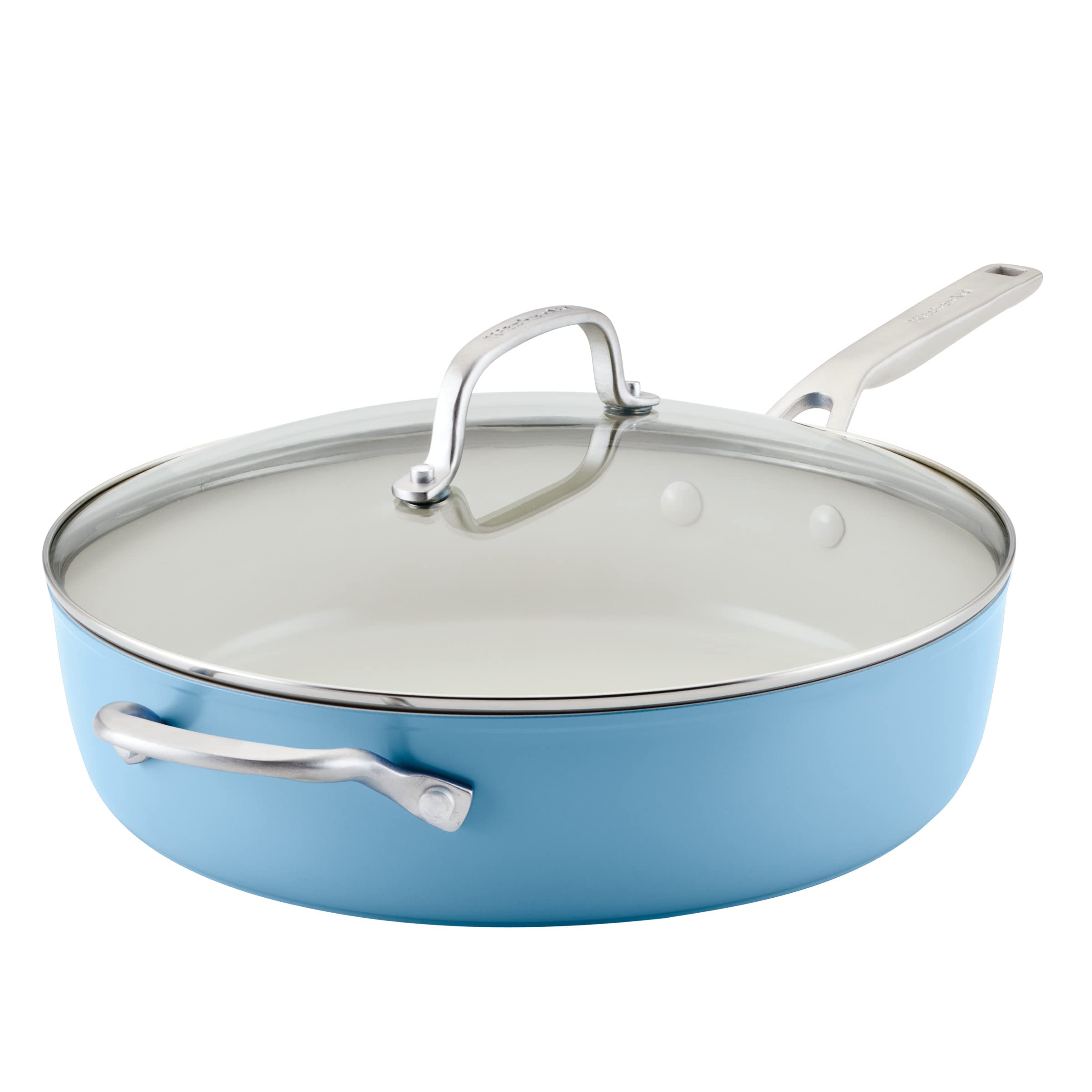 Sartén Kitchenaid De Cerámica Anodizada Dura, Antiadherente, 5 Litros, Azul - Venta Internacional.