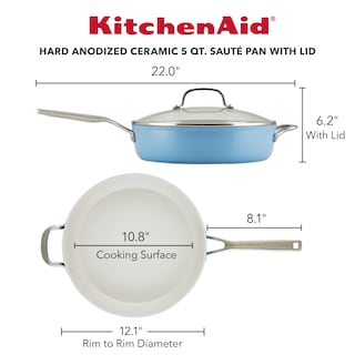 Foto 2 | Sartén Kitchenaid De Cerámica Anodizada Dura, Antiadherente, 5 Litros, Azul - Venta Internacional.