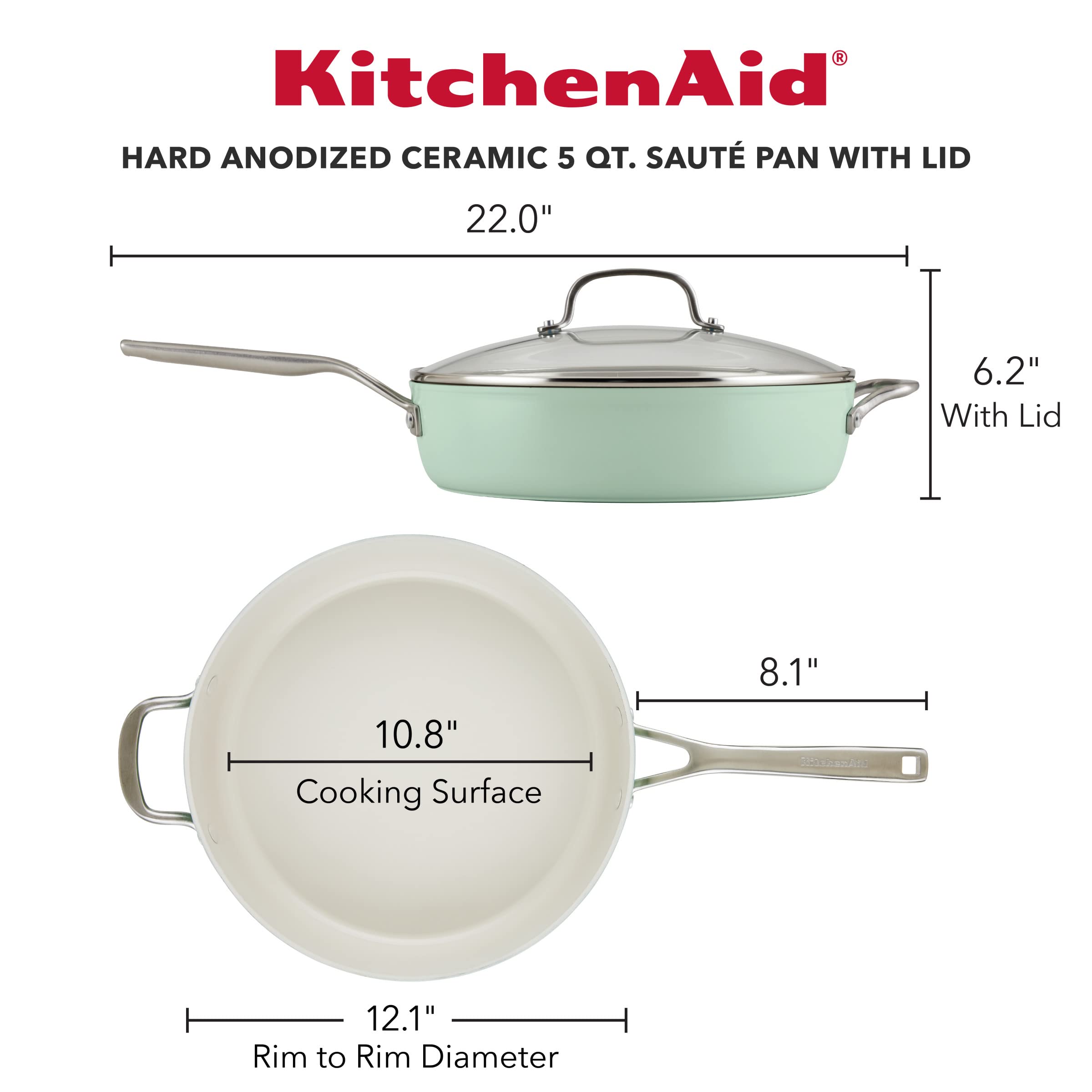 Foto 2 | Sartén Kitchenaid De Cerámica Anodizada Dura Antiadherente De 5 Litros Con Tapa - Venta Internacional.