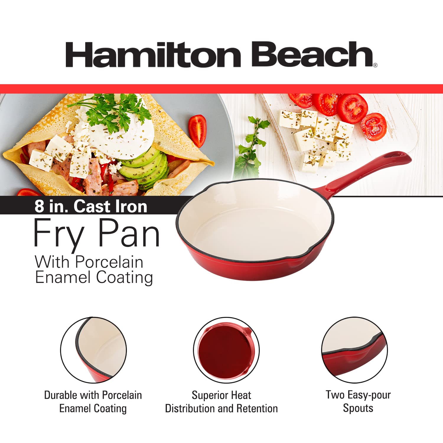 Foto 3 pulgar | Sartén Hamilton Beach De Hierro Fundido Esmaltado, 20 Cm, Color Rojo - Venta Internacional.