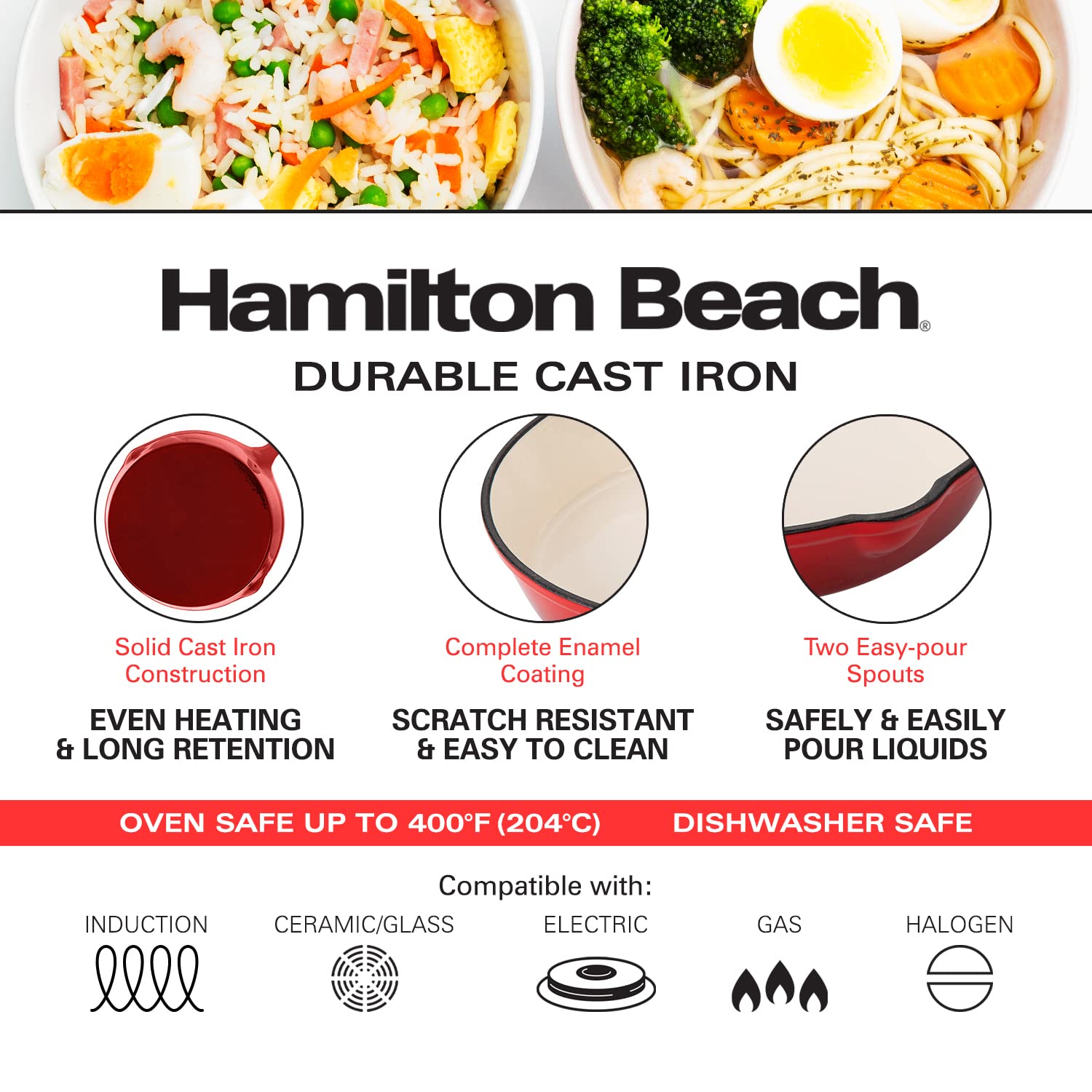 Foto 4 pulgar | Sartén Hamilton Beach De Hierro Fundido Esmaltado, 20 Cm, Color Rojo - Venta Internacional.