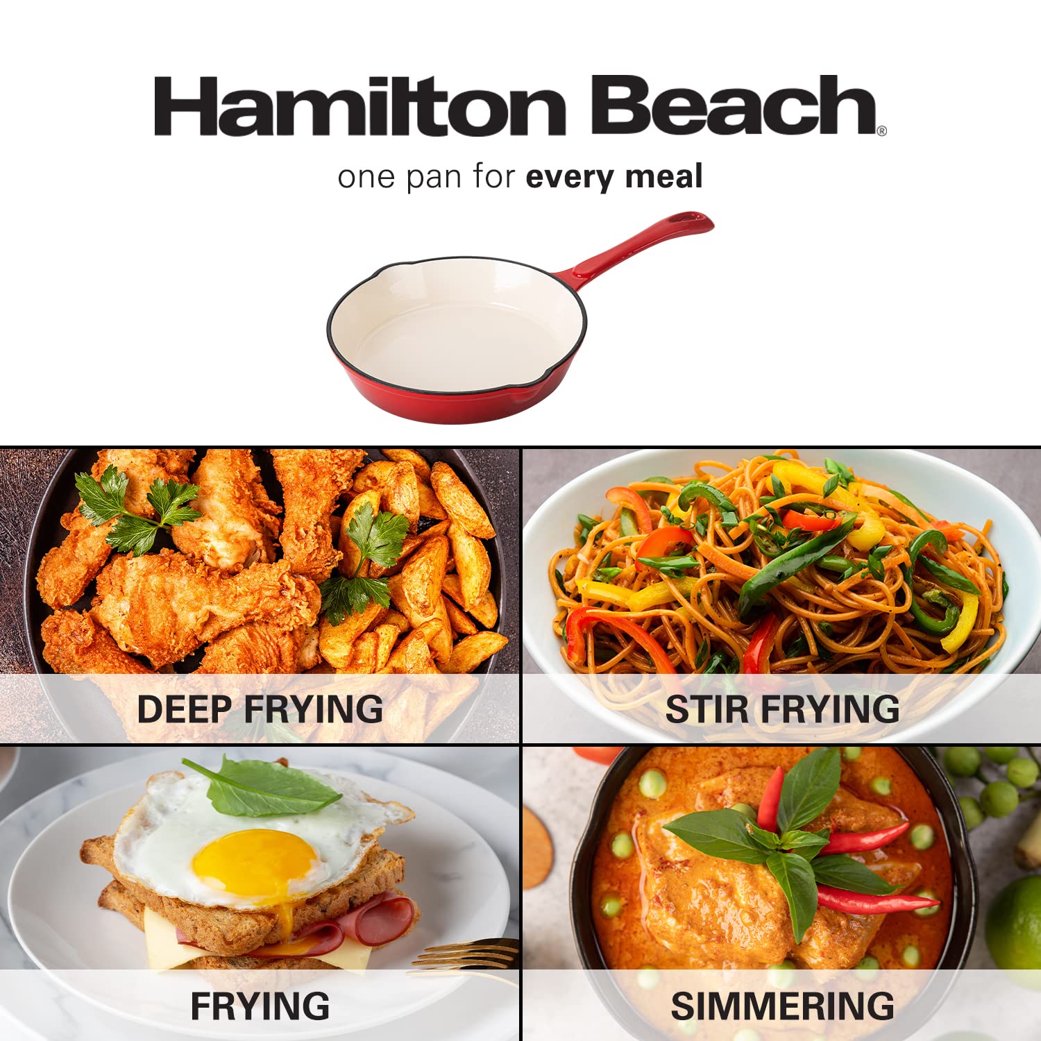 Foto 7 | Sartén Hamilton Beach De Hierro Fundido Esmaltado, 20 Cm, Color Rojo - Venta Internacional.