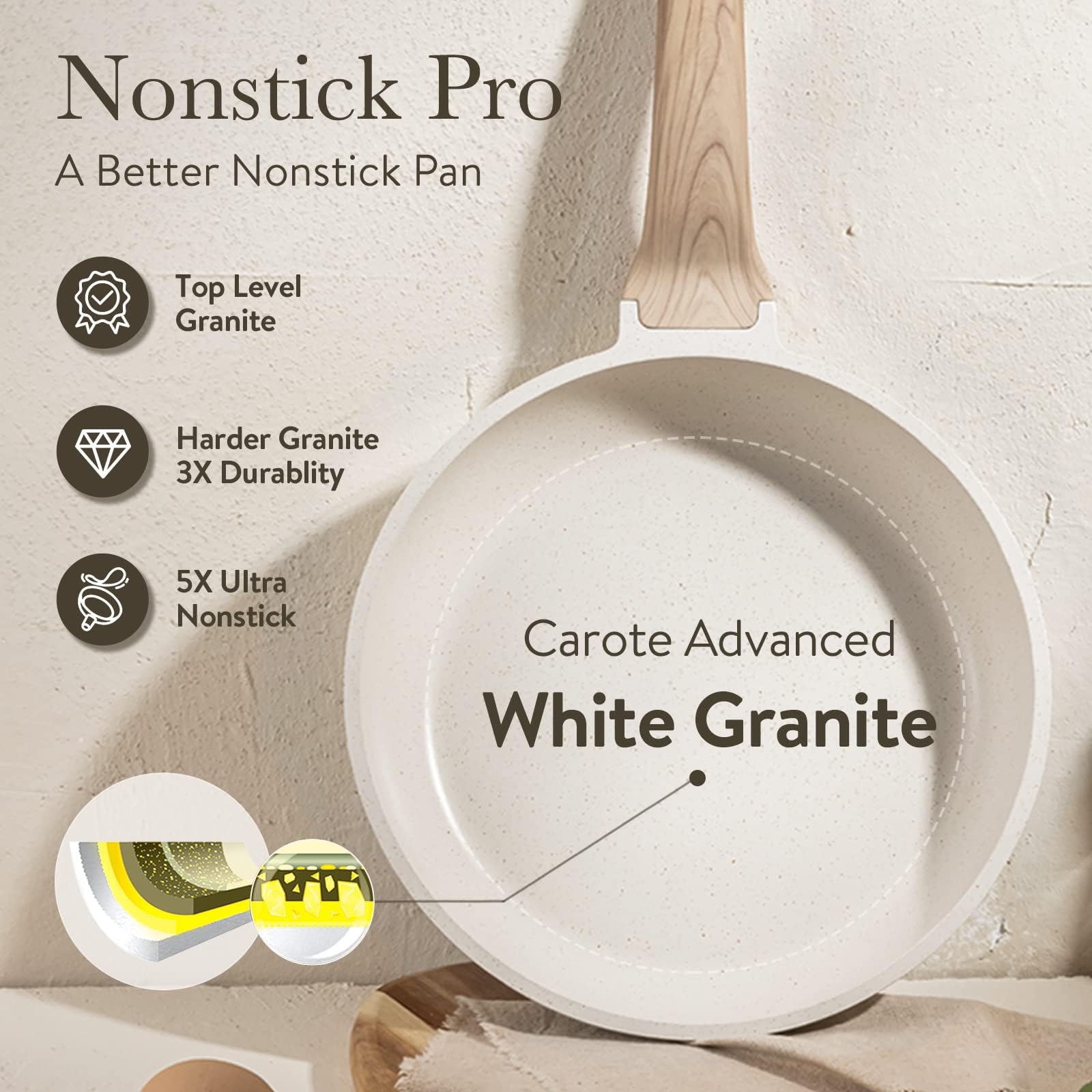 Foto 7 | Sartén Carote De Granito Antiadherente De 30 Cm Sin Pfoa, Color Blanco - Venta Internacional.