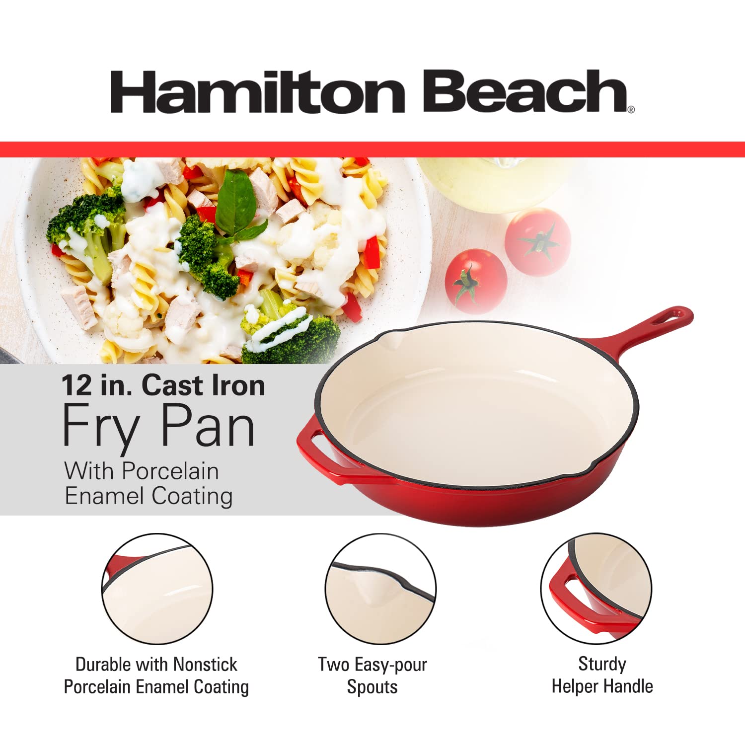 Foto 2 | Sartén Hamilton Beach De Hierro Fundido Esmaltado, 30 Cm, Color Rojo Crema - Venta Internacional.