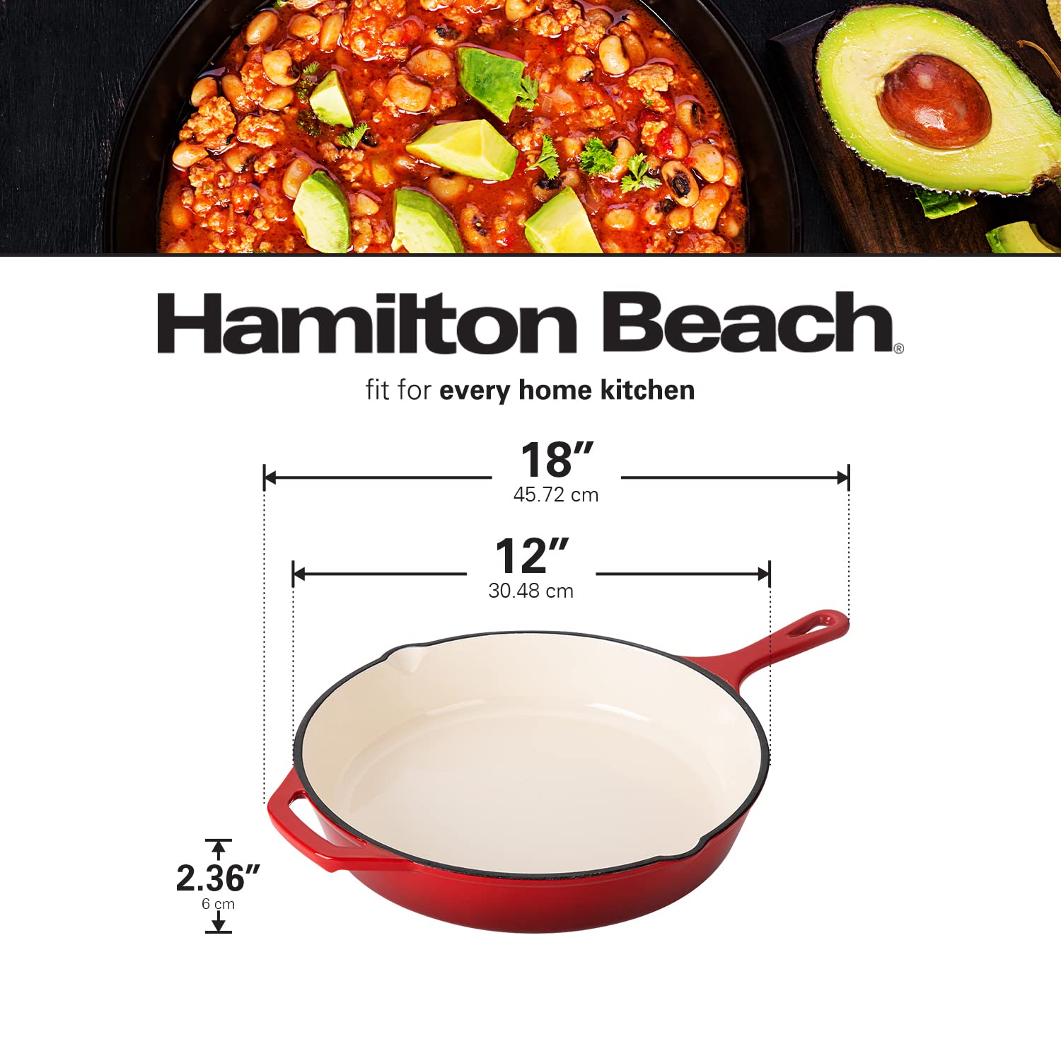 Foto 6 | Sartén Hamilton Beach De Hierro Fundido Esmaltado, 30 Cm, Color Rojo Crema - Venta Internacional.