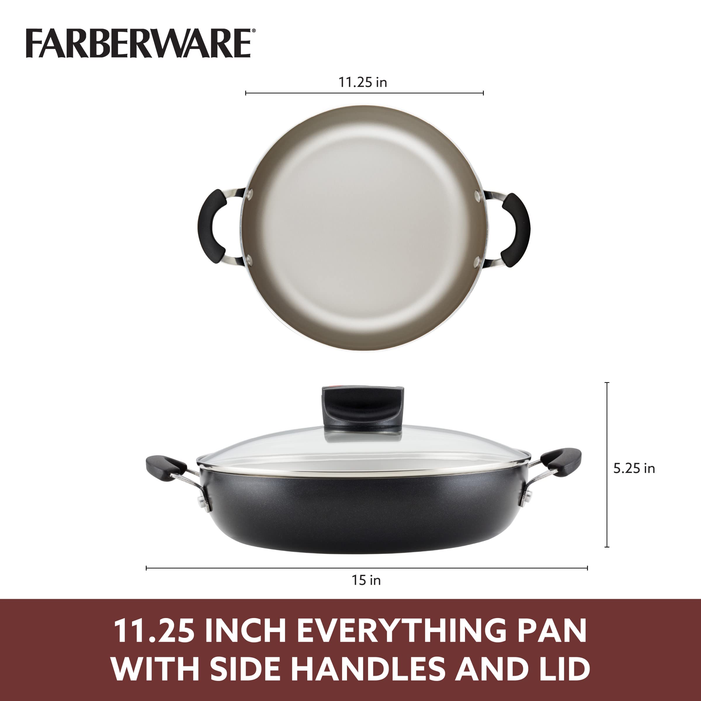 Foto 3 | Sartén Farberware Smart Control Antiadherente con Tapa 28 cm  Negro - Venta Internacional
