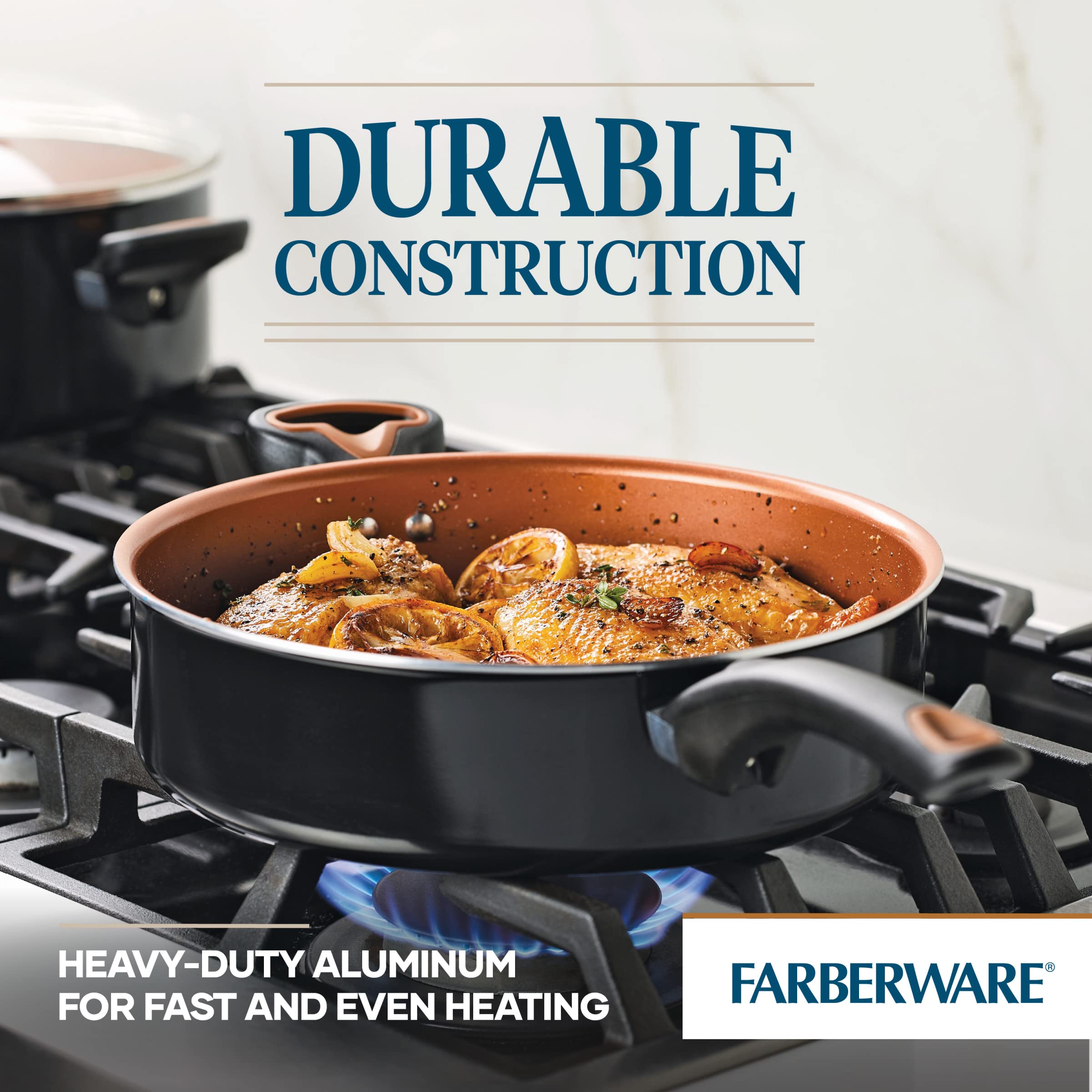Foto 3 | Sartén Farberware Glide de Cerámica Antiadherente de 4l con Tapa Negra - Venta Internacional