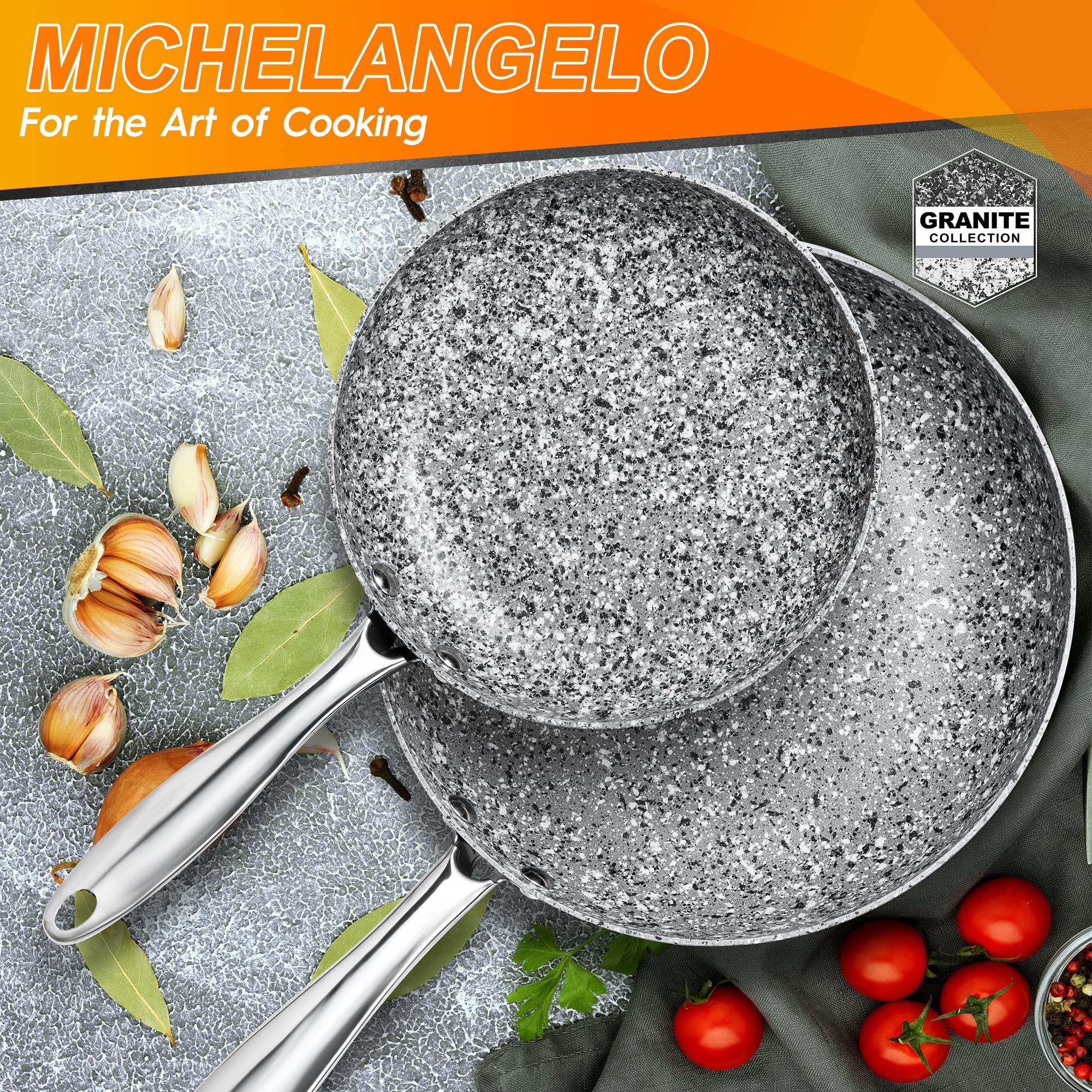 Foto 7 pulgar | Juego De Sartenes Michelangelo De Granito Antiadherente De 2 Piezas Con Tapa - Venta Internacional.