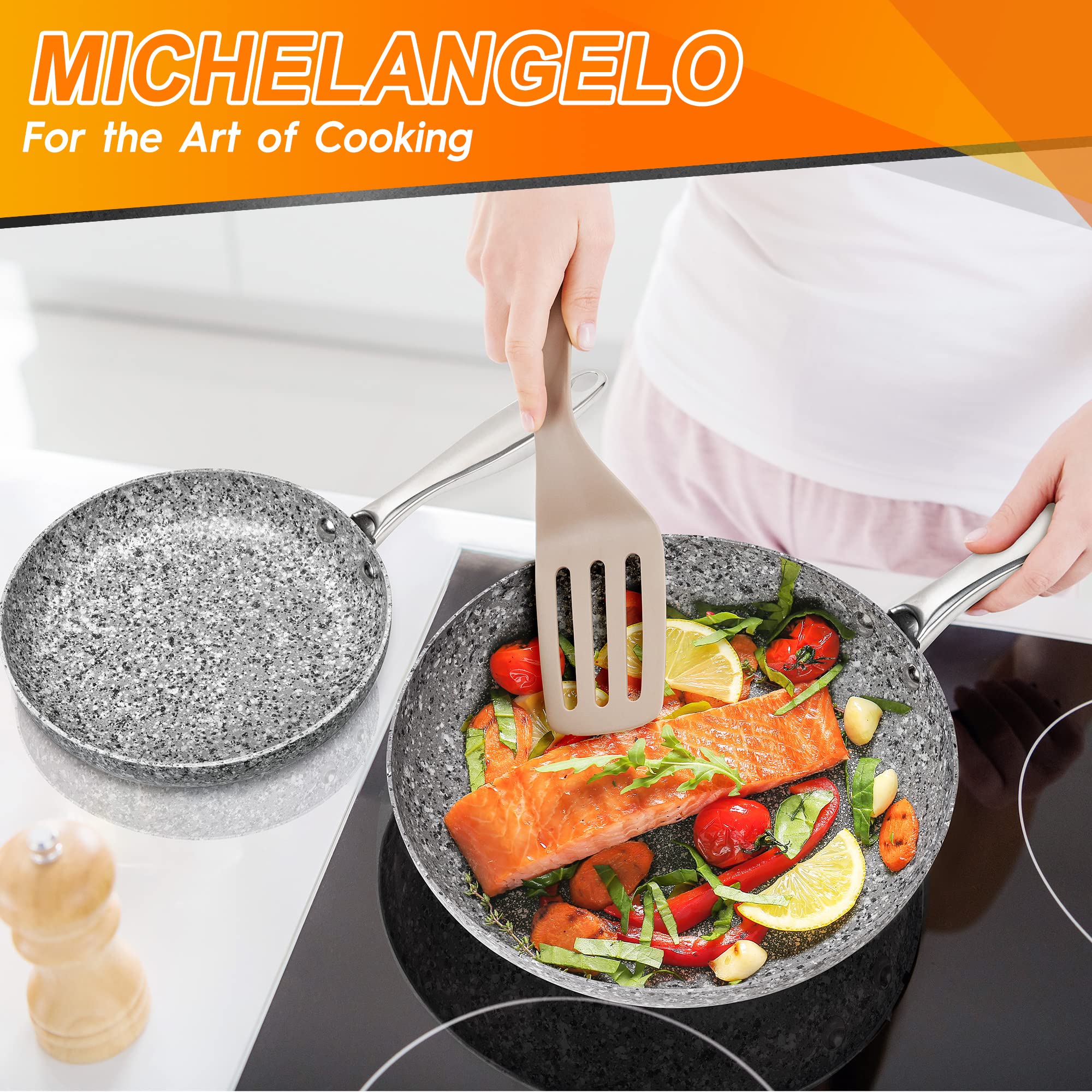 Foto 8 pulgar | Juego De Sartenes Michelangelo De Granito Antiadherente De 2 Piezas Con Tapa - Venta Internacional.