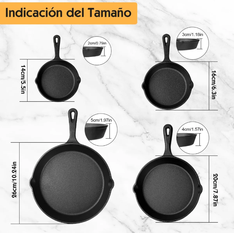 Foto 3 pulgar | Sarten Xtellar 4pz De Hierro Fundido Antiadherente Color Negro