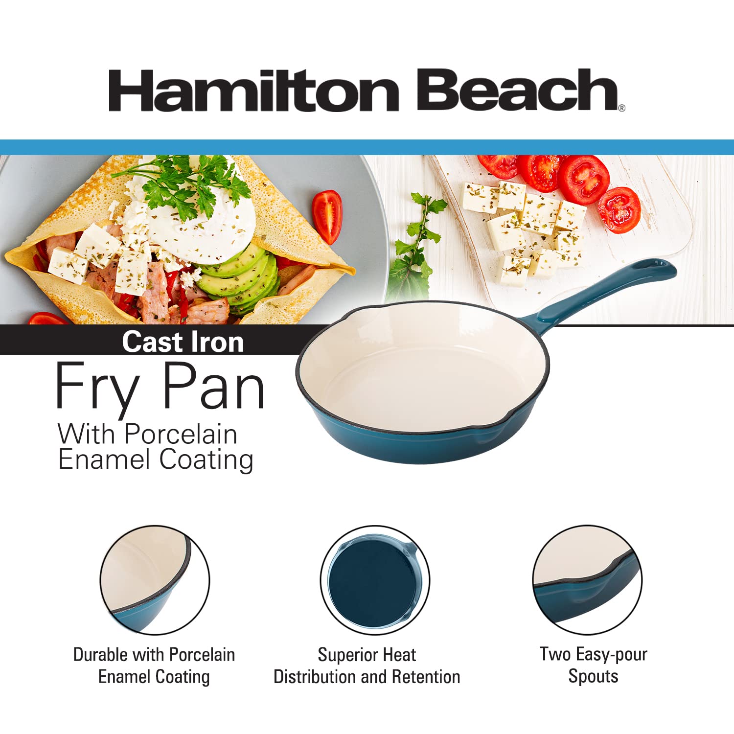 Foto 2 | Sartén Hamilton Beach De Hierro Fundido Esmaltado, 25 Cm, Color Azul Marino - Venta Internacional.
