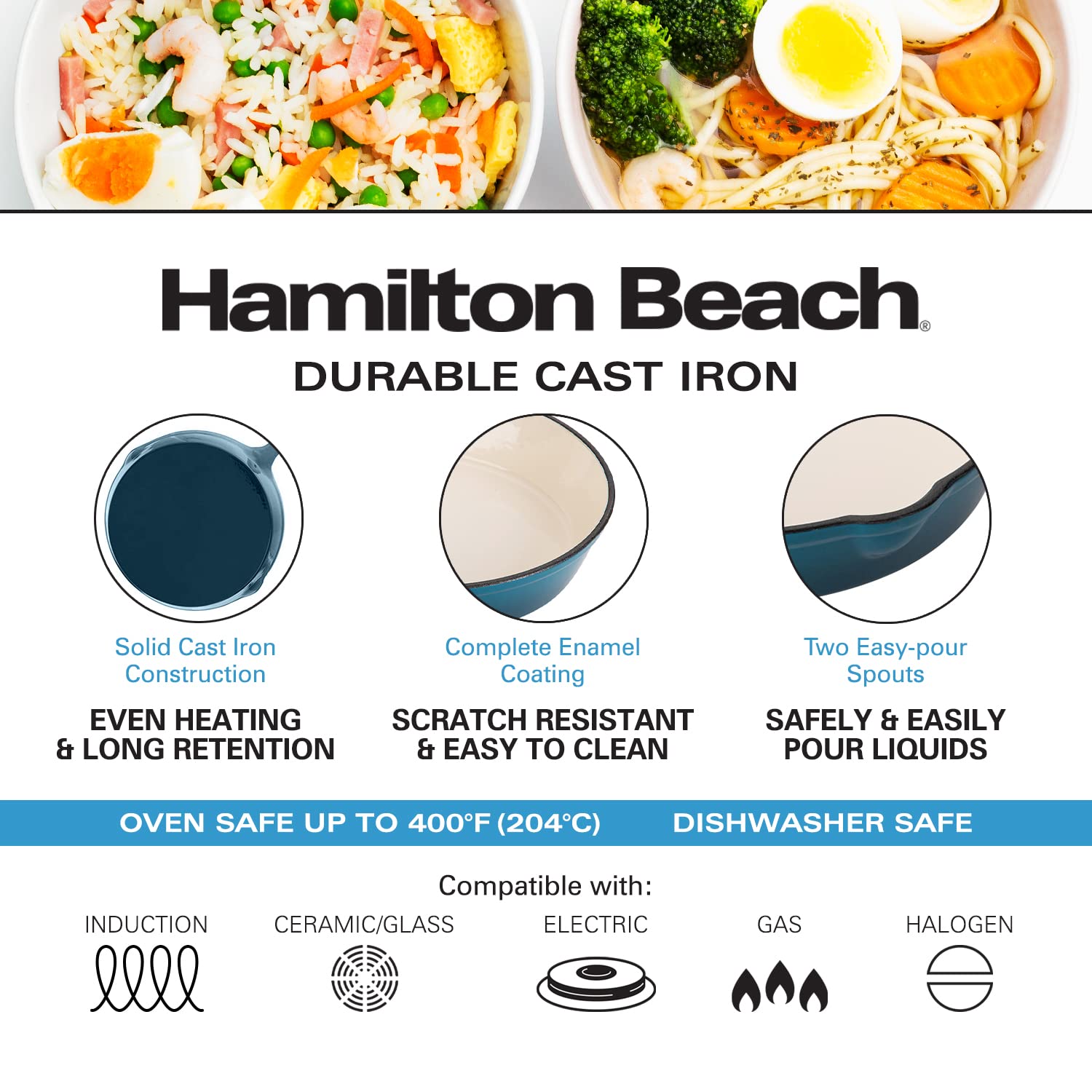 Foto 4 pulgar | Sartén Hamilton Beach De Hierro Fundido Esmaltado, 25 Cm, Color Azul Marino - Venta Internacional.