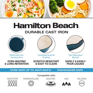 Foto 3 | Sartén Hamilton Beach De Hierro Fundido Esmaltado, 25 Cm, Color Azul Marino - Venta Internacional.