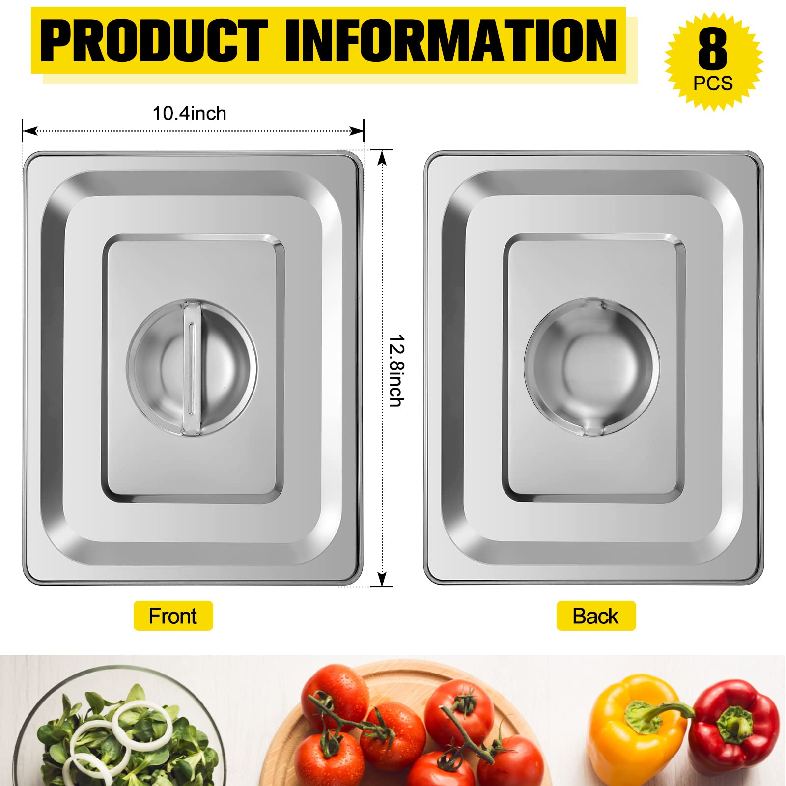 Foto 2 | Tapas Para Sartenes De Mesa Steam, 1/2 Tamaño, De Acero Inoxidable (paquete De 8) - Venta Internacional.