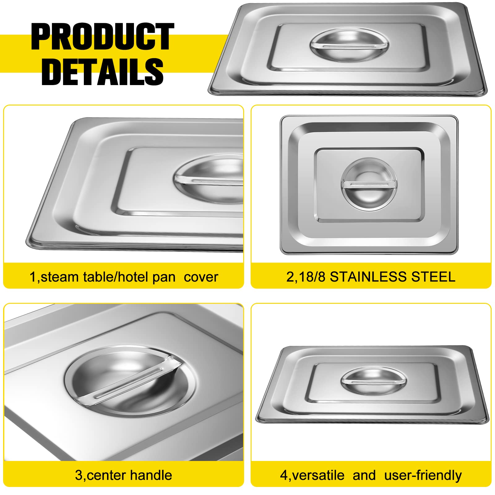 Foto 4 pulgar | Tapas Para Sartenes De Mesa Steam, 1/2 Tamaño, De Acero Inoxidable (paquete De 8) - Venta Internacional.
