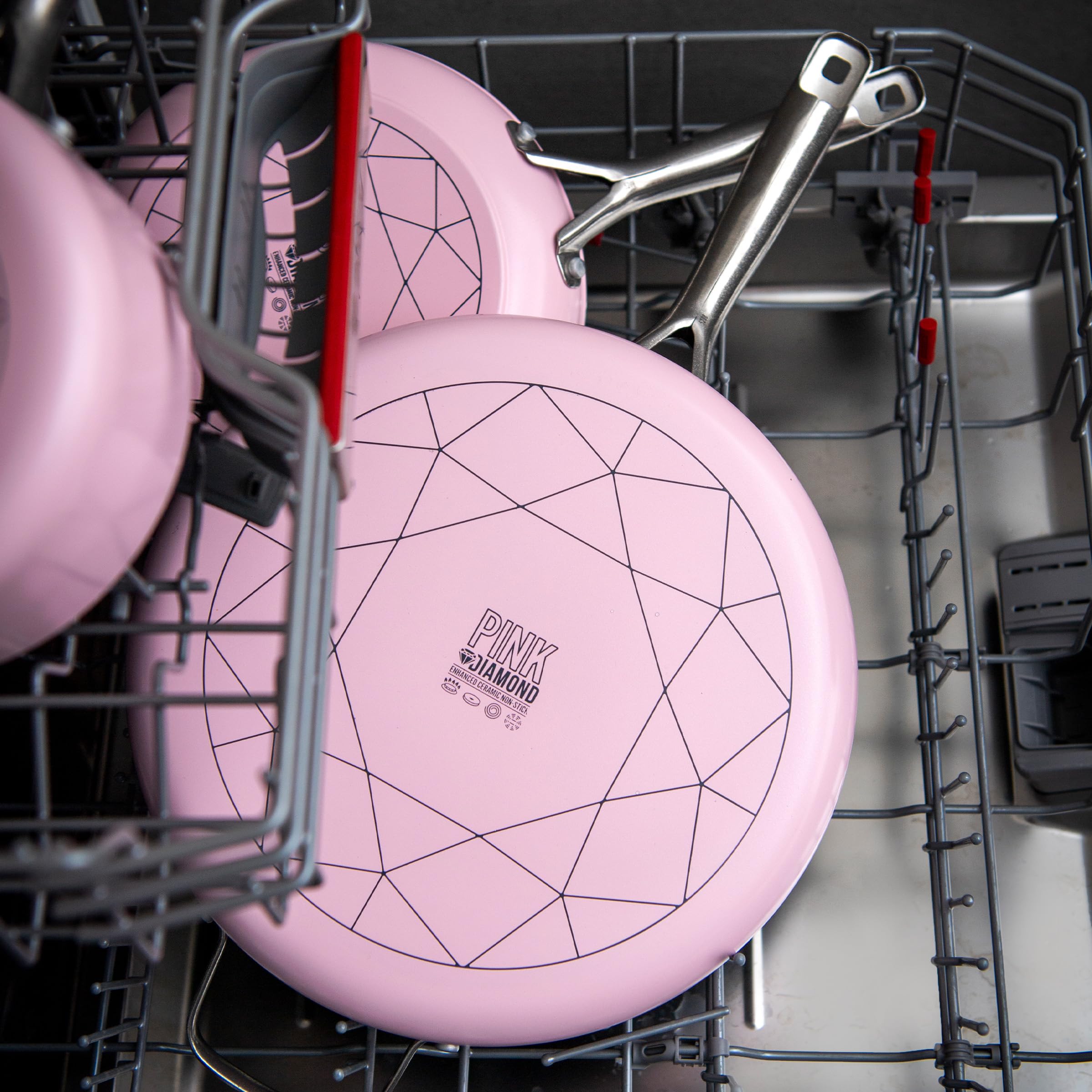 Foto 4 | Sartén Blue Diamond 12 Antiadherente Con Tapa De Cerámica Rosa - Venta Internacional.