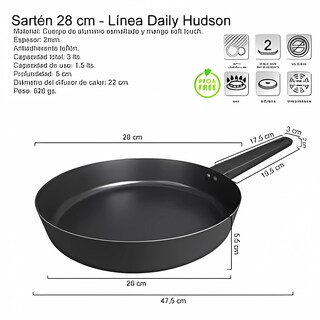 Foto 2 | Sarten Hudson 28cm Aluminio Antiadherente Mango Soft Touch