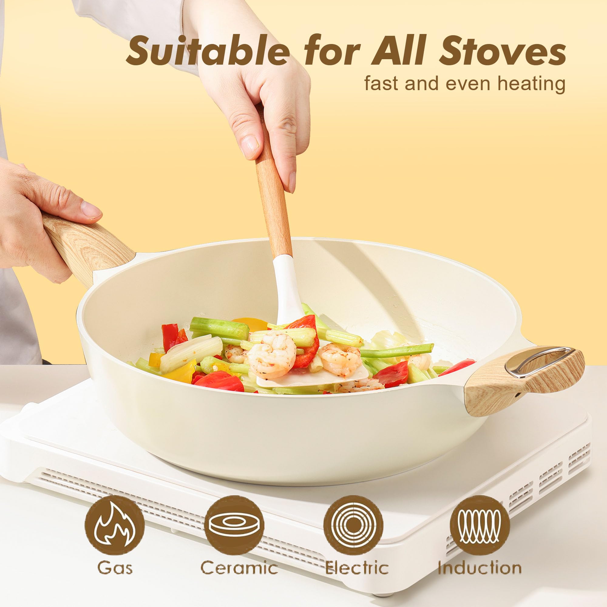 Foto 4 pulgar | Sartén Sensarte De Cerámica Antiadherente De 30 Cm Con Tapa De 5 Litros Para Inducción - Venta Internacional.