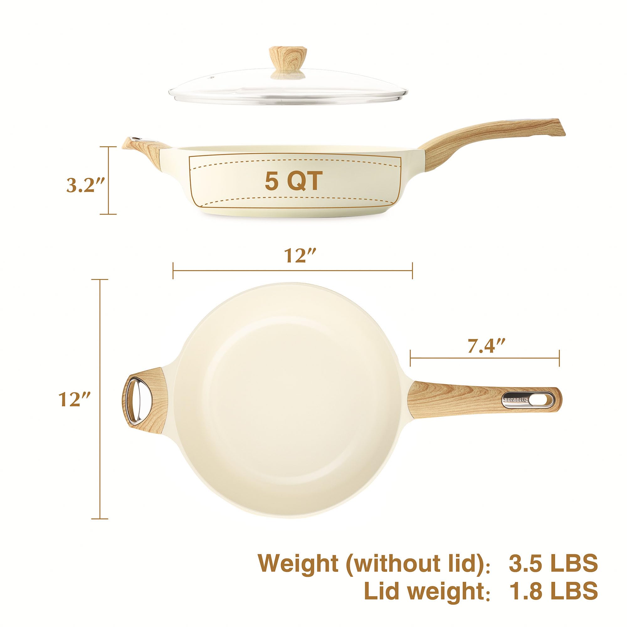 Foto 6 | Sartén Sensarte De Cerámica Antiadherente De 30 Cm Con Tapa De 5 Litros Para Inducción - Venta Internacional.