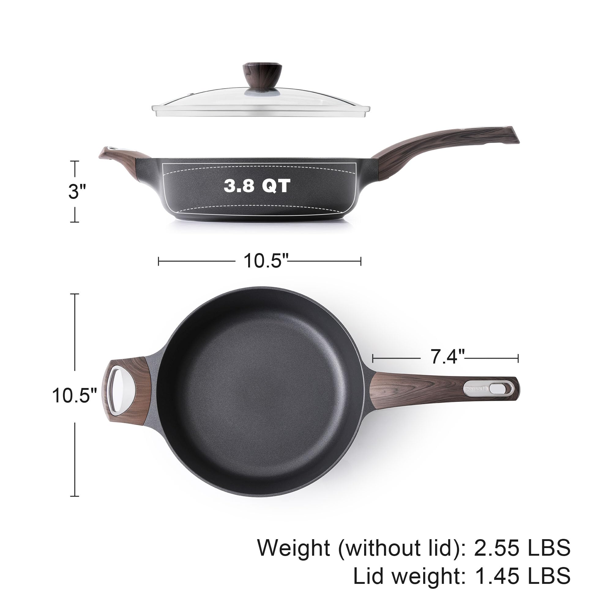 Foto 6 | Sartén Sensarte Antiadherente De 10.5 Pulgadas Con Tapa De 3.8 L De Inducción - Venta Internacional.