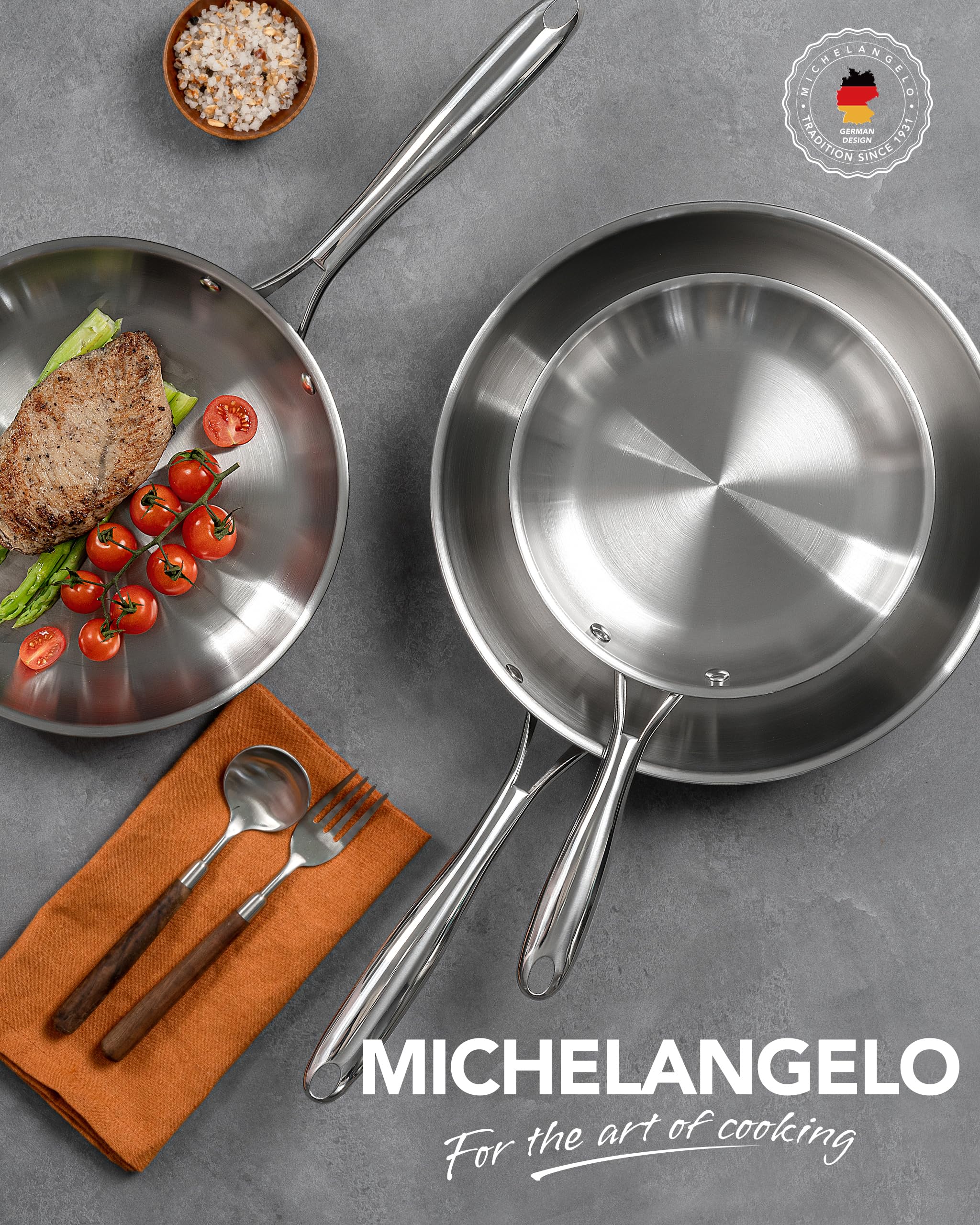 Foto 7 | Set De Sartenes Michelangelo De Acero Inoxidable 18/10 Para Inducción - Venta Internacional.