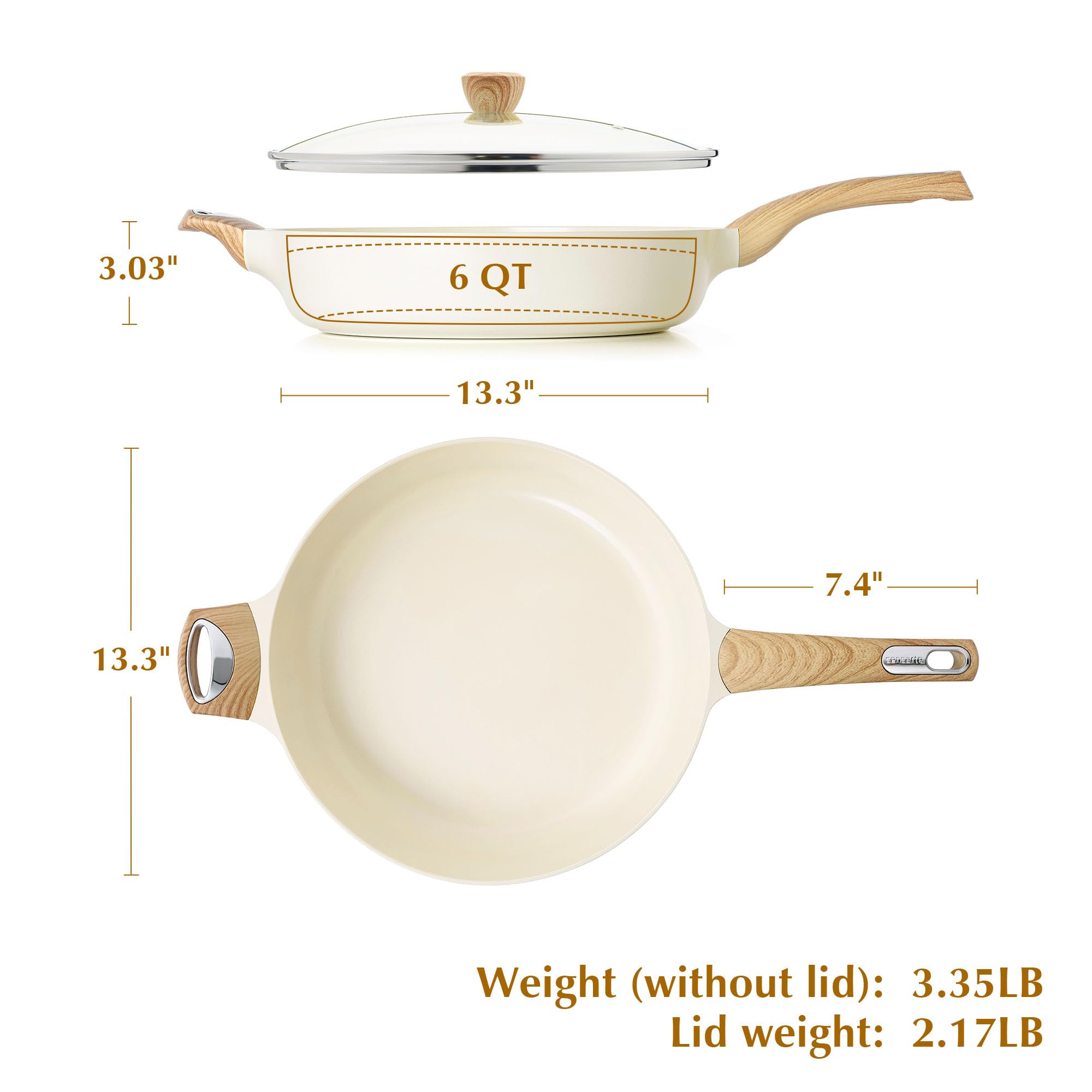 Foto 7 pulgar | Sartén Sensarte De Cerámica Antiadherente De 33 78 Cm Con Tapa  6 L  Inducción - Venta Internacional.