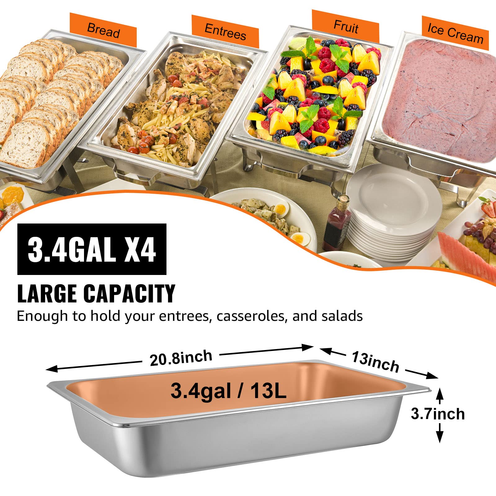 Foto 4 | Sartén De Mesa Steam Vevor 20 8 De Largo X 13 De Ancho X 9 4 D De Acero Inoxidable Con Tapa - Venta Internacional.