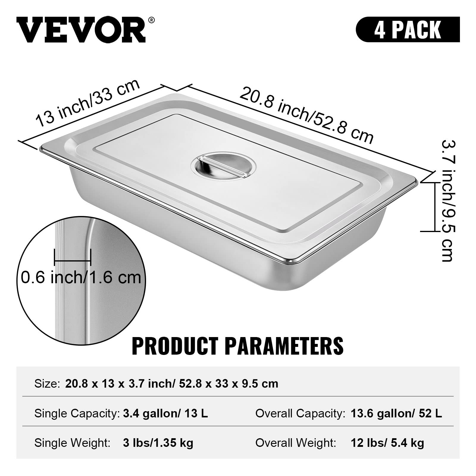 Foto 8 pulgar | Sartén De Mesa Steam Vevor 20 8 De Largo X 13 De Ancho X 9 4 D De Acero Inoxidable Con Tapa - Venta Internacional.