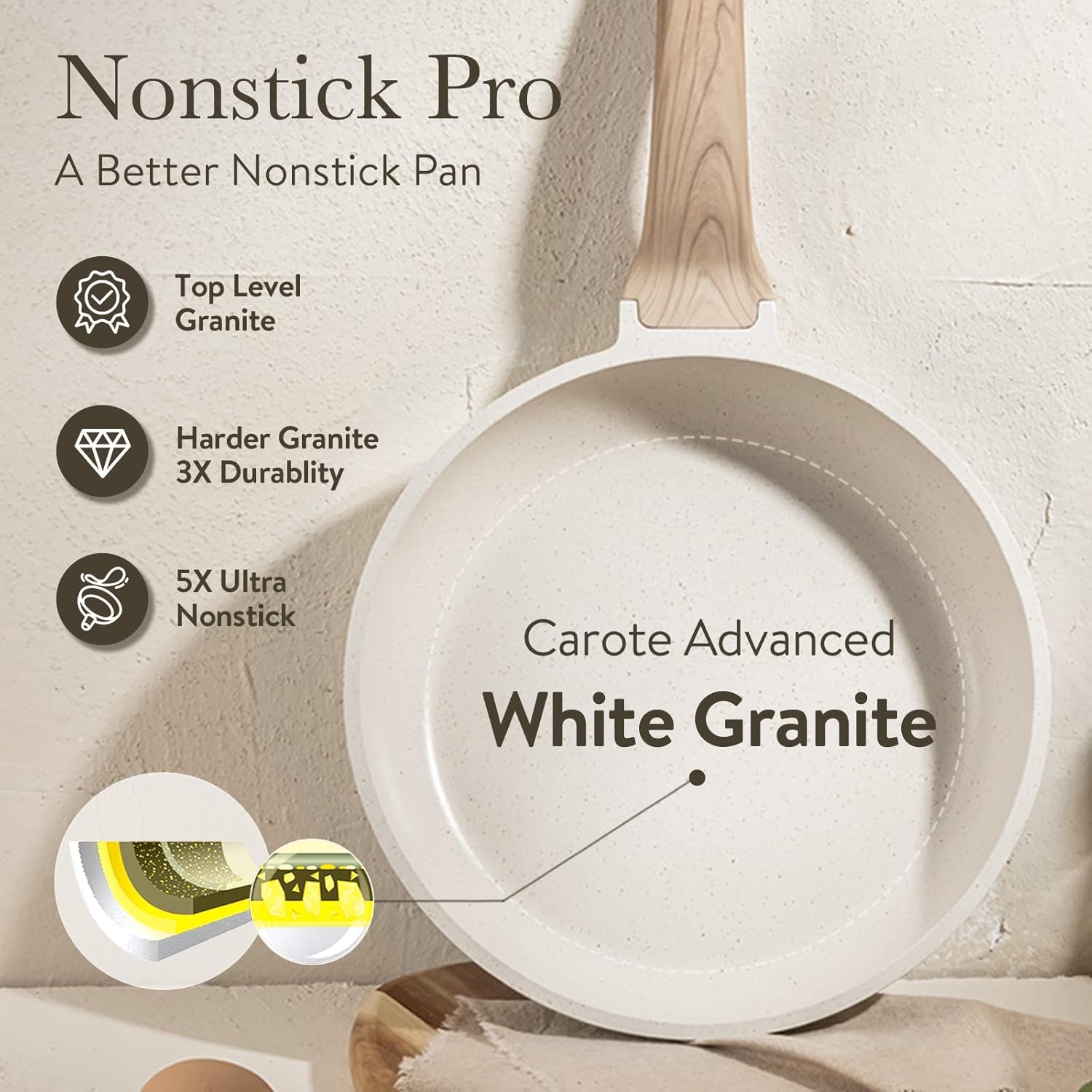 Foto 5 pulgar | Sartén Carote 30 Cm Antiadherente Con Tapa De Granito Blanco - Venta Internacional.